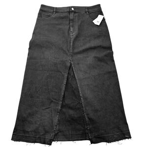 NWT BP Denim Maxi Skirt Dark Wash Front Slit Raw Hem Size 12